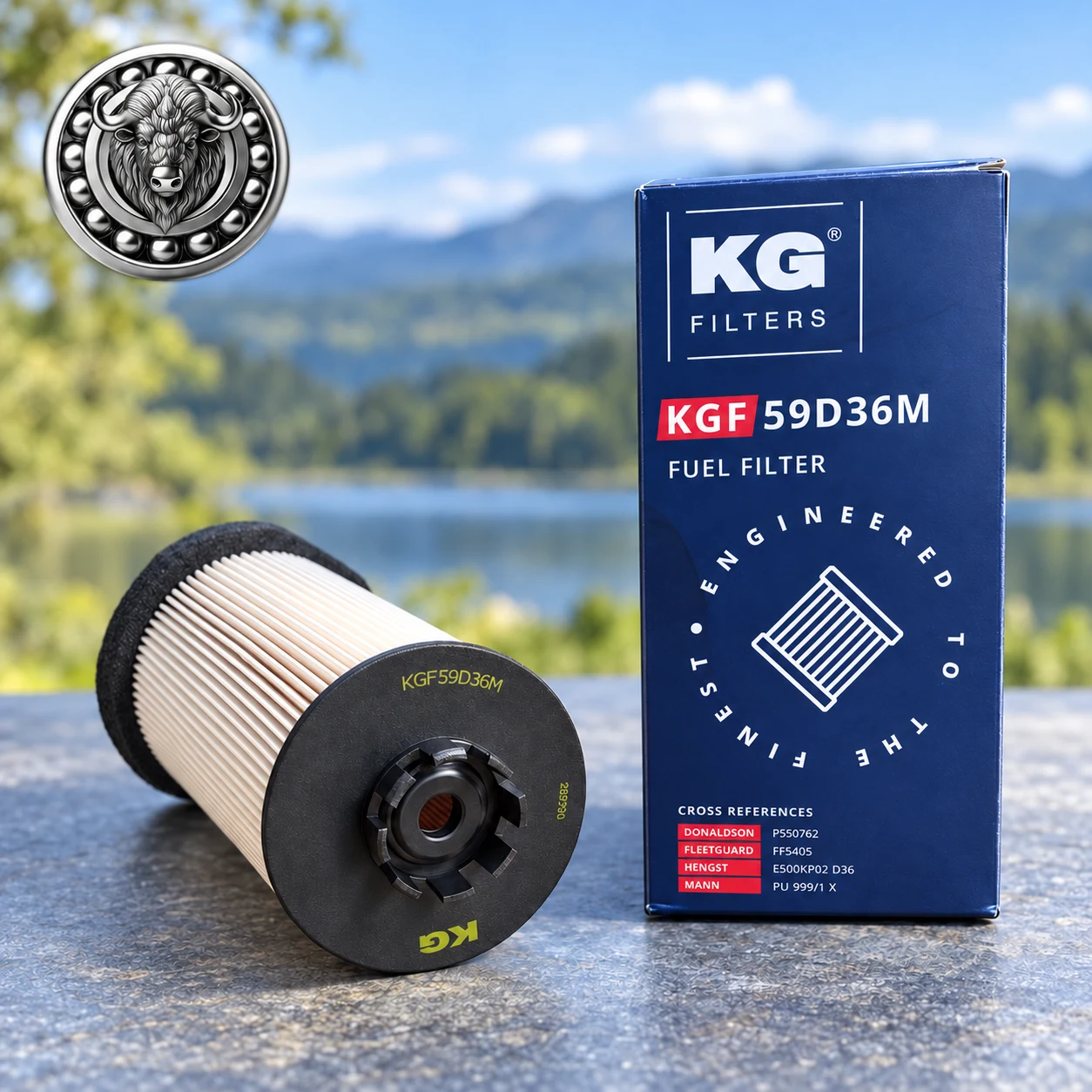 Топливный фильтрующий элемент KG KGF59D36M и его упаковка.: KGF59D36M