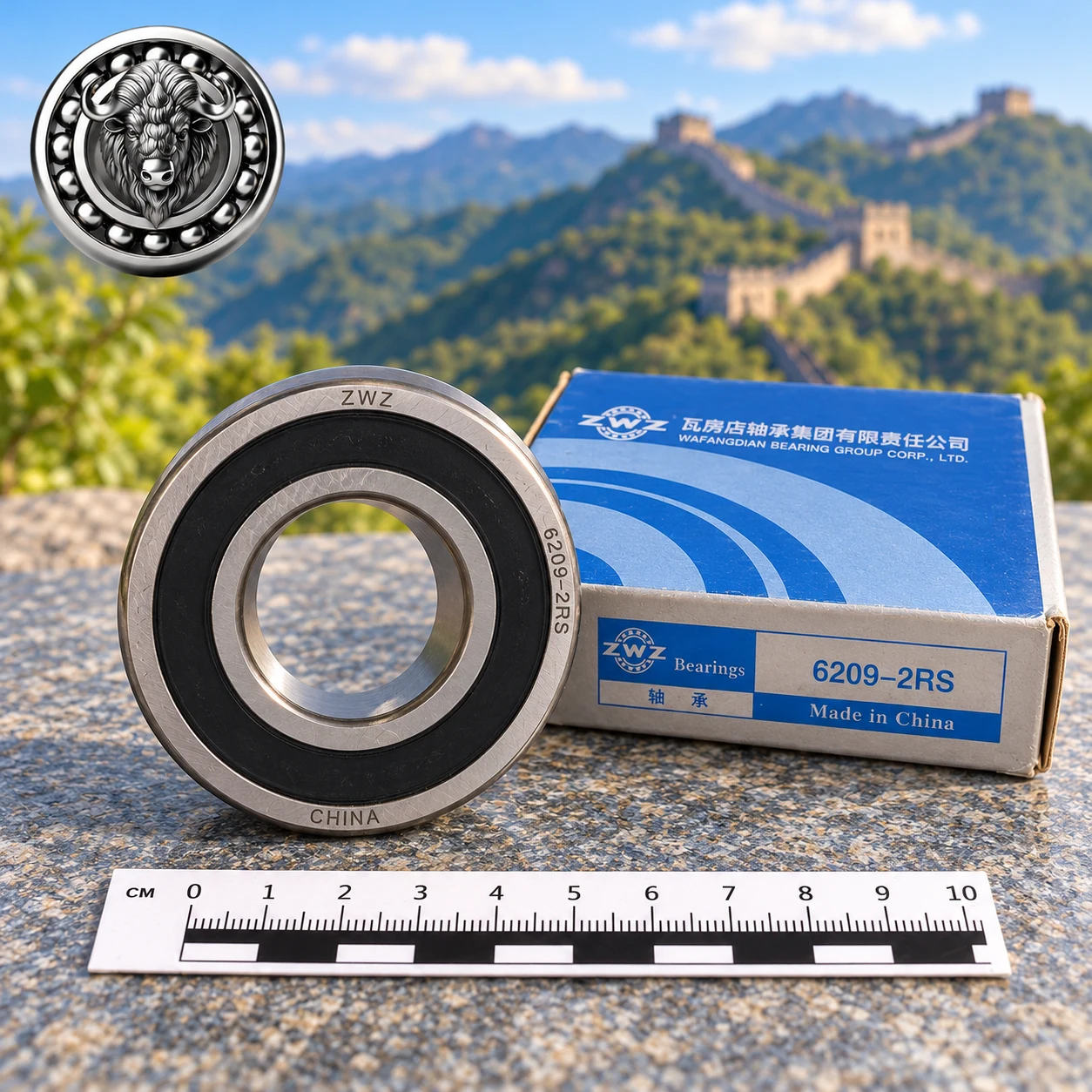 Подшипник ZWZ 6209-2RS с чёрным уплотнением и синей упаковкой; маркировки ZWZ, CHINA, 6209-2RS.: Подшипник ZWZ 6209-2RS