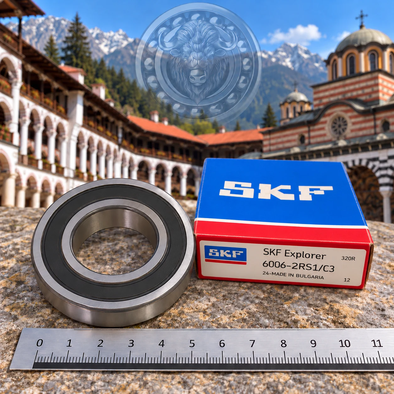 Обработанное фото подшипника и упаковки с линейкой.: Подшипник SKF 6006-2RS1/C3