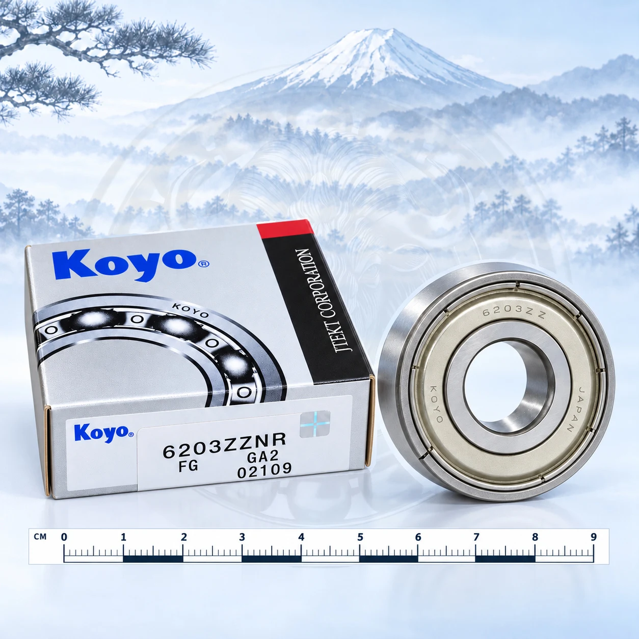 KOYO 6203ZZNR — обработанное каталожное изображение с реконструкцией кольца по вторичным фото: Подшипник KOYO 6203 ZZ NR